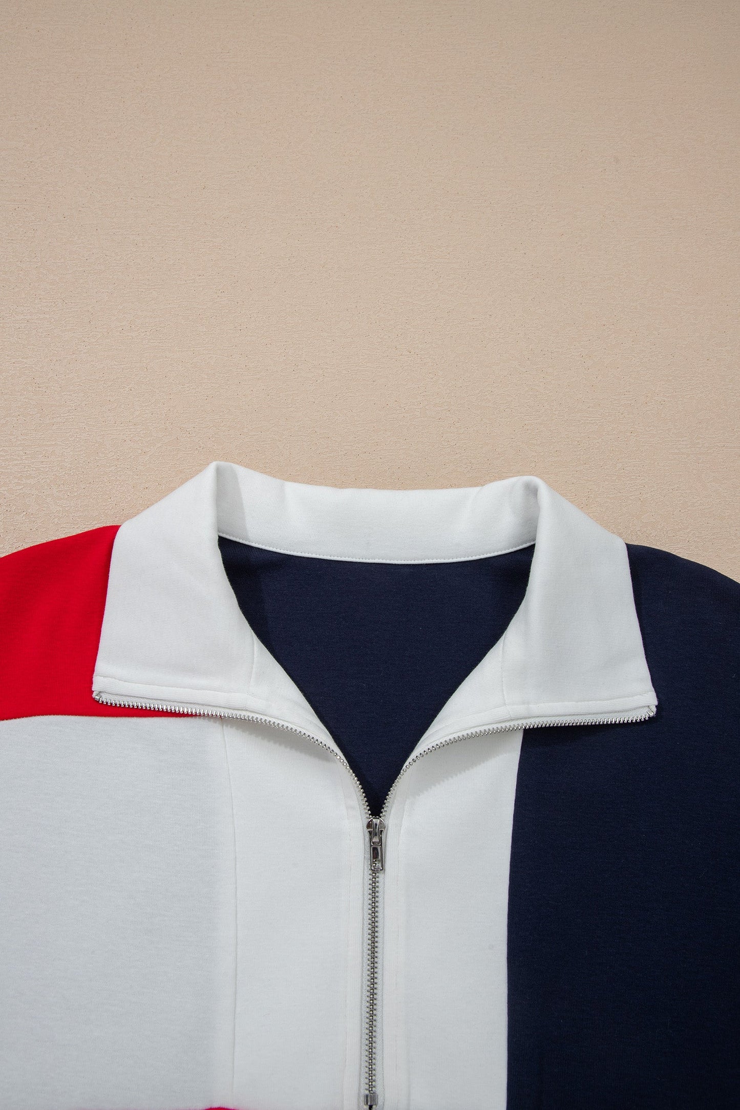 Navy Blue Americana Colorblock Stripes Zip up Collared T Shirt Mini Dress
