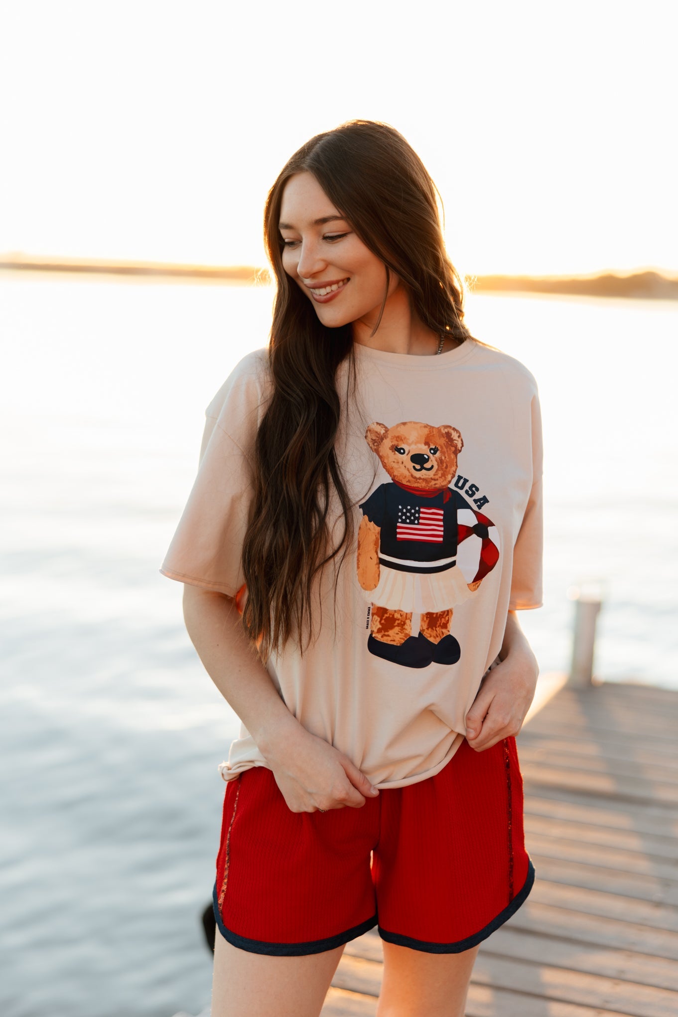 USA Teddy on Beige Boxy Tee