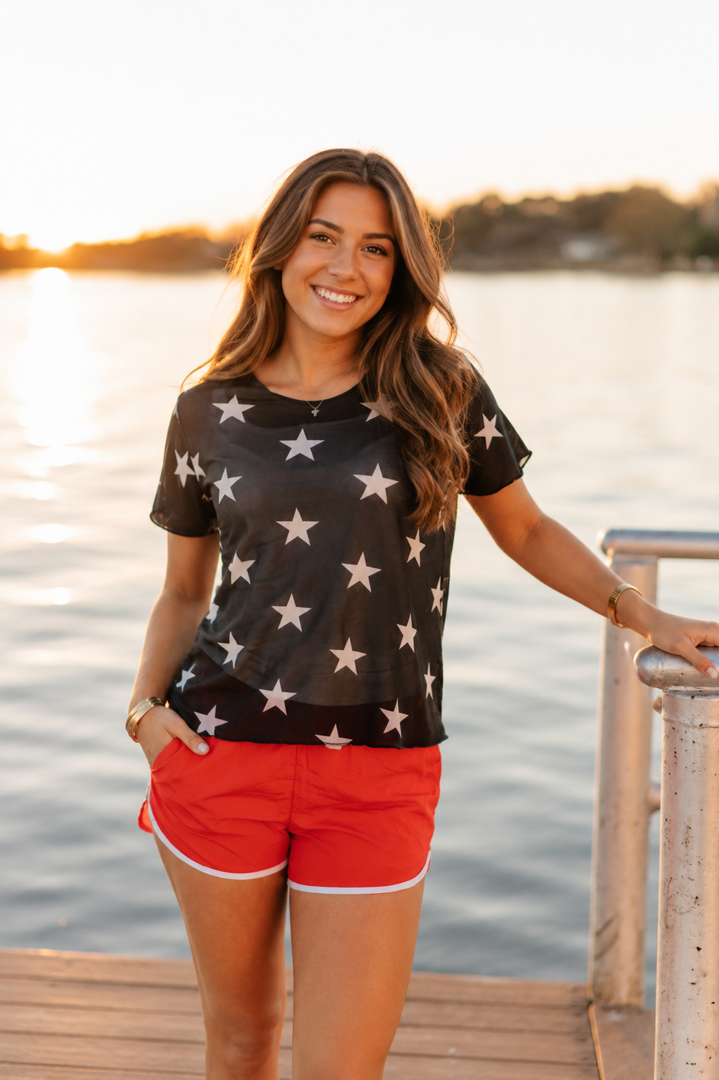 Mesh Short-Sleeve Top, Navy