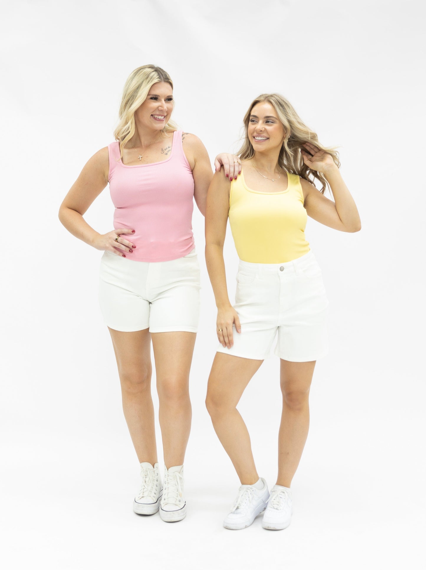 Bella Square Neck Rib Knit Tank Top, Bright Yellow