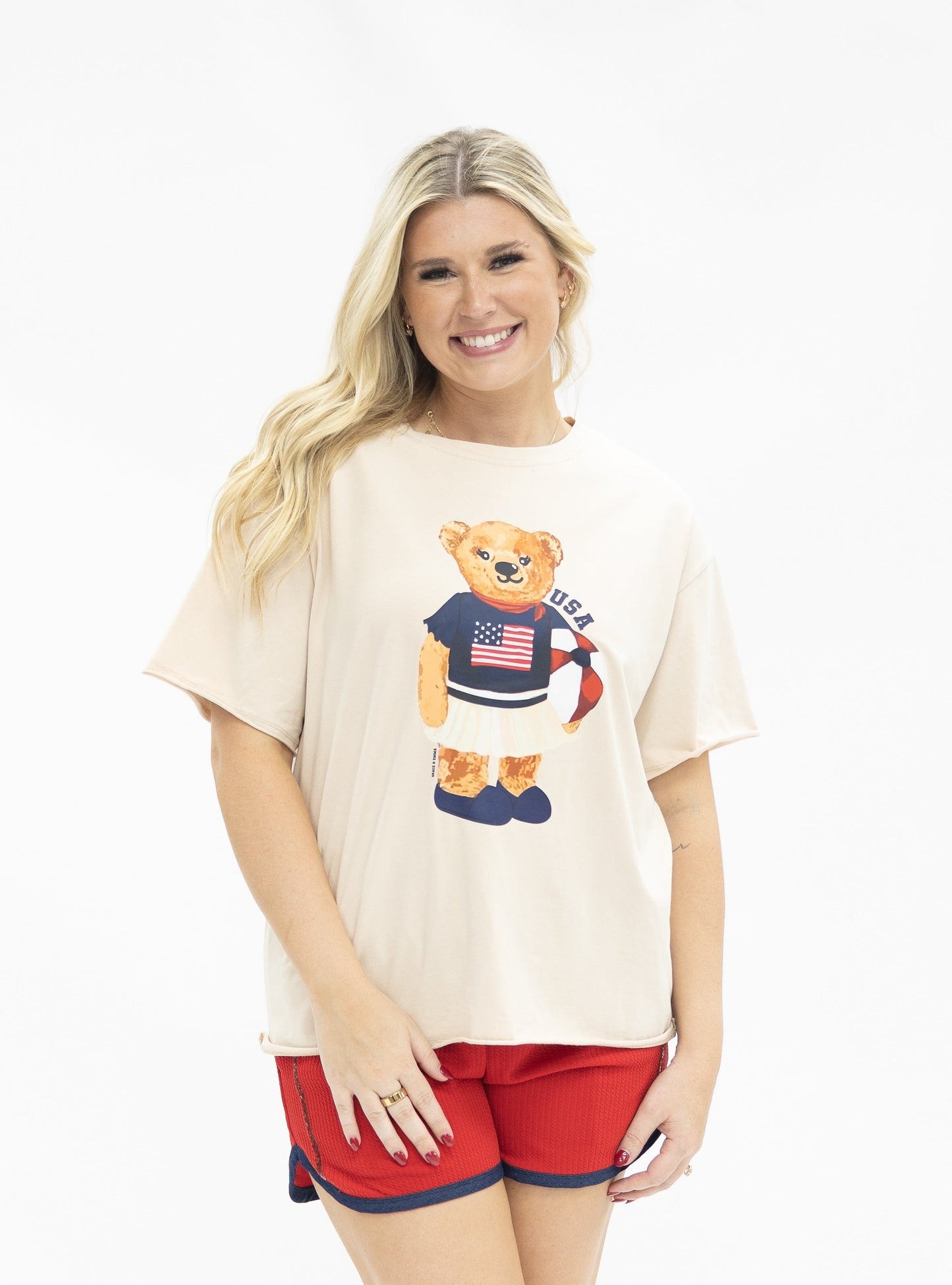 USA Teddy on Beige Boxy Tee