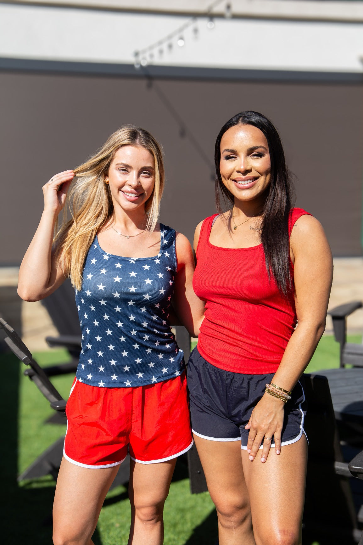 Bella Square Neck Rib Knit Tank Top, Navy Stars