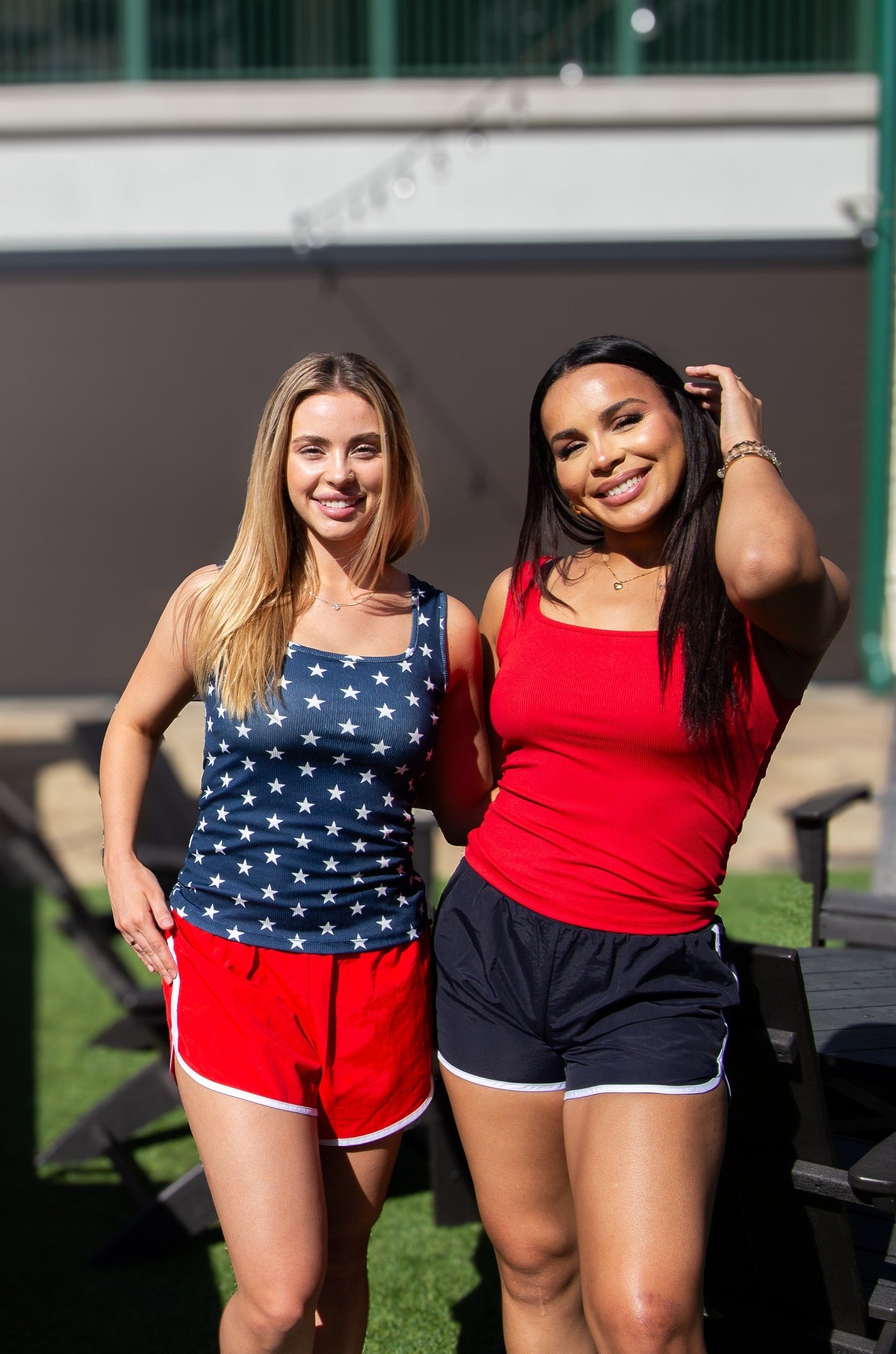 Bella Square Neck Rib Knit Tank Top, Navy Stars