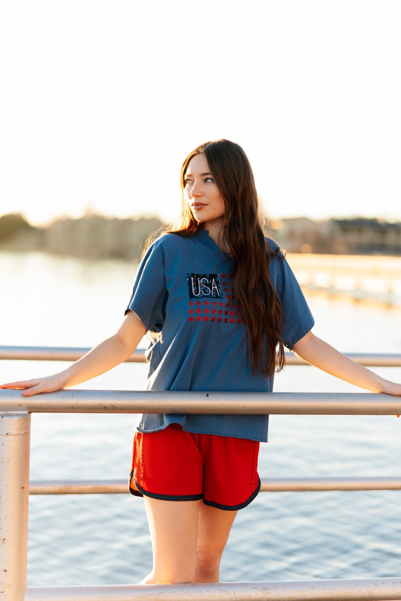 USA Flag Glitter Stars Top